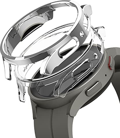 Ringke Slim [2 Stück / 45mm] Kompatibel mit Samsung Galaxy Watch 5 Pro Hülle, [Nur Rahmen] Kratzfester Leichter Hart-PC Schutzrahmen - Clear & Chrome