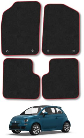 Fiat 500 (2012-2024) Carpet Car Mats | Red Edge Trim Tailored Fit Floor Mats Full Coverage Protection Accessories Easy Clean Anti Slip Made in the UK
