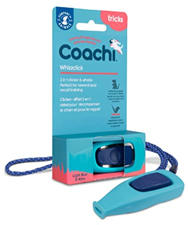 Coachi Whizzclick, Clicker y silbato dos en uno, Silbato para llamar al perro y clicker para adiestrarlo y reforzar comportamientos, Cordón ajustable y reflectivo, Apto para perros y cachorros.
