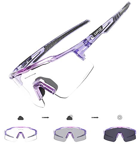 KAPVOE Selbsttönend Fahrradbrille Photochromatische UV400 Schutz Klar Sportsonnenbrille für Herren Damen Sport Radfahren MTB Radbrille Sportbrille Fahren Baseball Laufen Angeln Golf klar Violett 09