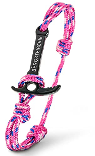 BËRGSTEIGER ICE AXE Armband für Herren & Damen mit Eispickel - hochwertiges Stoffarmband - Bracelet geflochten - Armbänder aus Stoff - ideales Bergsteiger Geschenk (Bergsteigerin Pink)