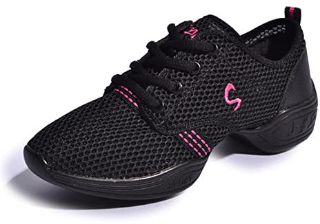 Uhclrr Tanzschuhe Moderne Jazz-Sportschuhe Mit Weichem Boden Aerobic Atmungsaktive Leichte Tanz-Fitness-Sportarten Für Damen(38 EU, Black Rose red)