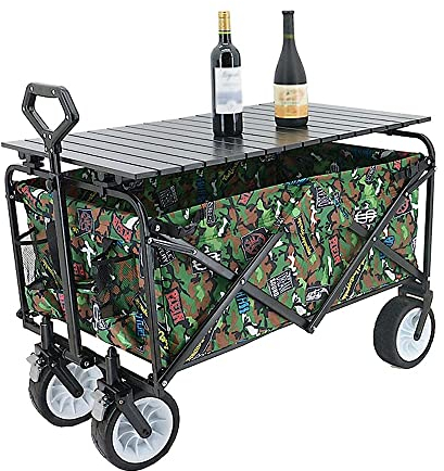 KNOXC Strandtrolley Trolley Mit Tisch, Tragbarem Wohnmobil, Faltbarer 4-Rad-G-Arden-Transportwagen, Doppelbremsen, Leicht Und Praktisch, 100 Kg/Stil 2