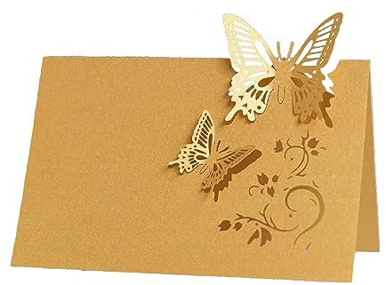 iKesoce 50 Stück Tischkarten Schmetterling Tischkarten Hochzeit Tischkarten Tischkarten Papier für Kommunion Taufe Geburtstag Gold