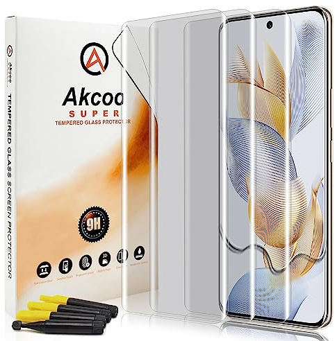 Akcoo Schutzglas für Honor 90,UV-Kleber-Set [3 Stück],Rand zu Rand Vollabdeckung,Kratzer Reparieren,Fingerabdruck-ID Kompatibel,Empfindliche Berührung
