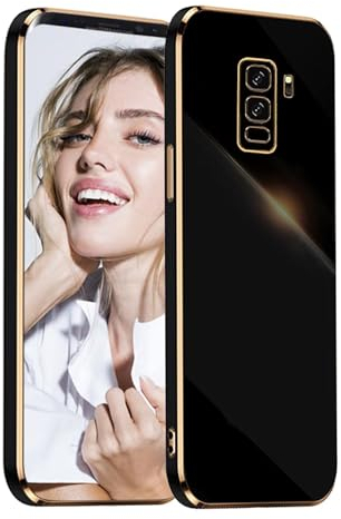 POUHYE Handyhülle für Samsung Galaxy S9 Plus / S9+ Hülle Original, Mädchen Galvanisierte Kameraschutz Weich TPU Silikon Schutzhülle Ultra Dünn Case Stoßfeste Hülle Samsung S9 Plus / S9+ Schwarz