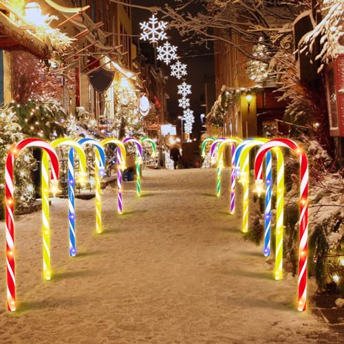 46cm Zuckerstangen Lichterketten - Weihnachten Dekoration Set, 12Pcs Christmas Decorations mit Sternen für Weihnachtsdeko Außen und Innen Garten Dekoration