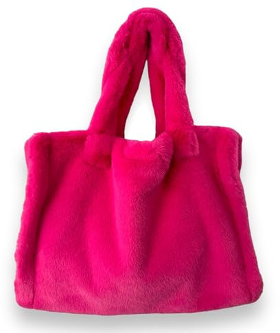 Ziona Felltasche Damen Plüsch Shopper groß XXL Teddyfell Tasche Handtasche Schultertasche flauschige Tragetasche (Pink)