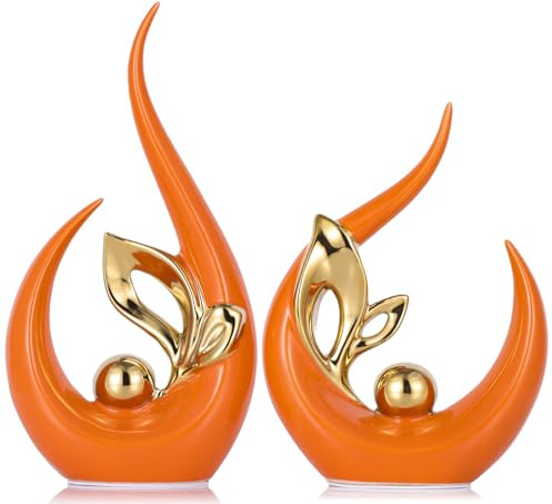 XMGZQ Burnt Orange Gold Ceramic Statues for Home Décor Accents,Abstract Art Mid Century Modern Decor,Elegante Centerpiece Table Decorations,Sculpture for Entryway,Shelf,Tv Stand,Mantel,Coffee Table