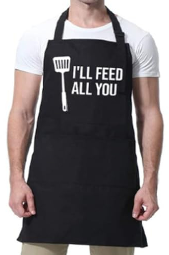 Lsydgn Delantal Cocina Hombre Divertido,Delantal Cocina Hombre Personalizado,Delantal Cocina Hombre Corto,Delantal Parrillero Profesional,para Cocinar a la Parrilla,95cm,Negro