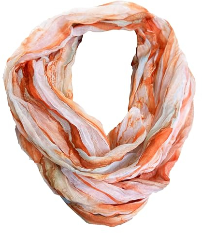 J26 Streifen Seide Glitzer Gold Fäden Sommer Frühling Loop Verlauf Regenbogen Rainbow Silk Uni Rundschal Schlauchschal Stola Schal leicht (Verlauf Orange)