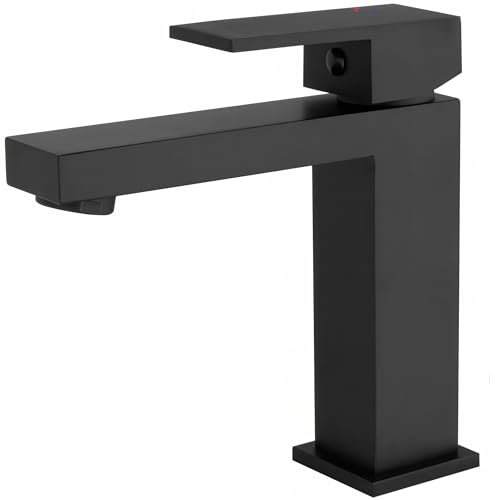 VALAZ Rubinetto Bagno Lavabo Nero Opaco | Apertura a Freddo, Miscelatore Lavabo Bagno Acqua Fredda e Calda, Risparmio Acqua | Installazione Facile e Veloce | Ottone, Inossidabile, Elegante, Serie Muga