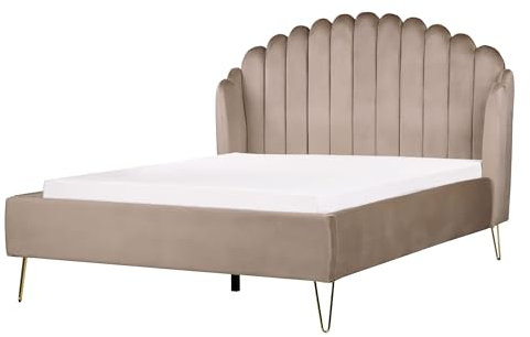 Polsterbett Samt beige taupe Lattenrost 140x200 cm vertikale Steppung Ambillou