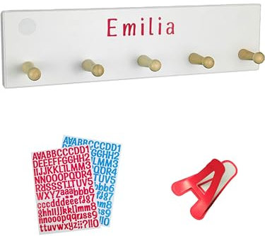 Smart Ideer Kindergarderobe - Hakenleiste Kinder mit 5 Haken - Personalisierbar mit selbstklebenden Buchstaben - Garderobenleiste Kinder - Kleiderhaken Kinder - Garderobe Kinder (5 Haken)