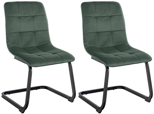 CLP 2er Set Esszimmerstuhl Vermont Mit Samt-Bezug I Gepolsterter Freischwinger-Stuhl, Farbe:dunkelgrün