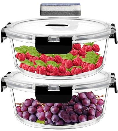 IUGHN 2pcs Glass Containers With Lids, 620ml Meal Prep Containers Glass, Borosilicate Glass Food Storage Containers+1 Cleaning Sponge, Food Containers, for Kitchen Containers With Lids for Storage