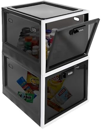 Abschließbare Box 2 Stück, Medikamenten Aufbewahrungbox Abschließbar, Große Transparente Kiste mit Zahlenschloss für Medizin, Snack und Handy Gefängnis, Aufbewahrungsbox Abschliessbare (Schwarz+Weiß)