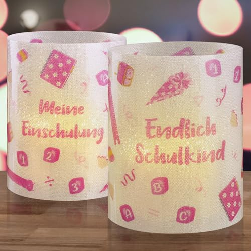 Kesote Einschulung Deko 8 Windlicht Deko Mädchen Schulanfang Junge Endlich Schulkind Meine Einschulung Tischdeko Rosa Windlichter für Teelichter Kerzen