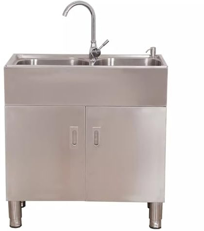 Lavabo De Cocina Doble Cuenco De Acero Inoxidable 304, Fregadero Independiente Comercial con Grifo Y Escurridor, para Restaurante, Cocina, Cuarto De Lavado