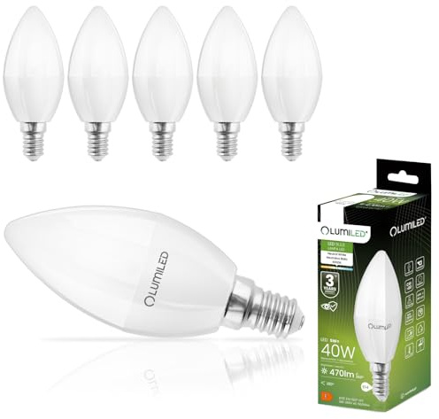 Lumiled B35 E14 LED Lampe 5W (ersetzt 40W), 470 Lumen, Kerze Milch Glas Leuchtmittel in Kerzeform 4000K Neutralweiß Birne Lampen 180° Grad Abstrahlwinkel Glühbirnen Kerzenbirnen 6er-Pack