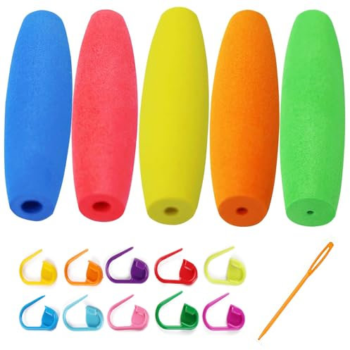 Barlone Häkelnadel Set Zubehör 16 Stück, 5 Stück Häkelnadel Farbige Griffschutzhülle, Maschenmarkierer Häkeln Strickzubehör Nahtnadel, Häkelnadeln Set Strickzubehör Lindert Handschmerzen und Müdigkeit