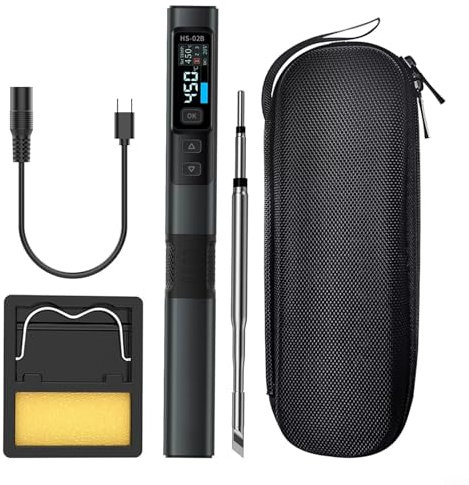 Para FNIRSI HS02B para soldador eléctrico inteligente PD 100W Kits de temperatura constante Juego de soldador CNC Metal Shell, compatible con PD/QC/DC