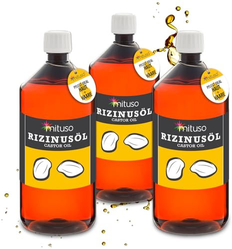 mituso Rizinusöl 3x 1000 ml - 100% reines kaltgepresstes Öl, nativ Ph. Eur., Wimpern Serum, Haaröl, natürliche Haarpflege