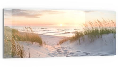 DEQORI Glasbild Echtglas | Motiv Abendruhe am Strand | horizontal einteilig 150x60 cm | schöne Dekoration | Wandbild für Wohnzimmer, Schlafzimmer, Flur & Küche | moderne Wanddeko