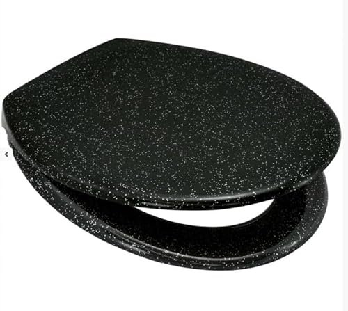 Marco Paul 18 Standard Traditional Black Glitter Wooden MDF Toilet Seat Universal Adjustable to Fit Most Toilets Oval Seat with Hinges & Parts Bathroom En-Suite Office Home Indoor (18 Black Glitter)