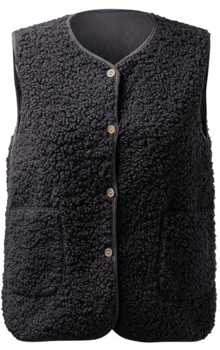 Générique Gilet Femme sans Manche Veste Polaire Chaud Manteau Automne Hiver Sherpa Waistcoat Casual Outdoor Gilets Blousons Couleur unie sans Manches Bouton Veste avec Poches
