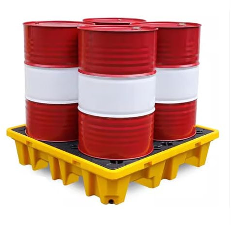 XPLKQXE Auffangwanne Für Fässer, Modulare Auffangwanne Mit Ablauf Und Gitter, Industrielle Stapelbare Ölfässer, Auslaufsichere Wanne, 1/2 Fass(26.6x26.6x5.9in)