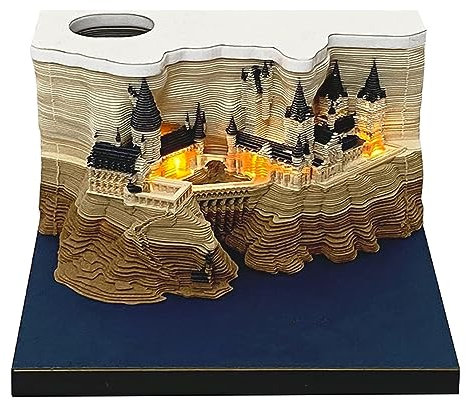 Locadence Blocco Note 3D, Blocco Note Artistico con Intaglio di Carta con Design Castello, Note Adesive 3D Comodi Appunti con Luce per la Decorazione del Tavolo Della Casa