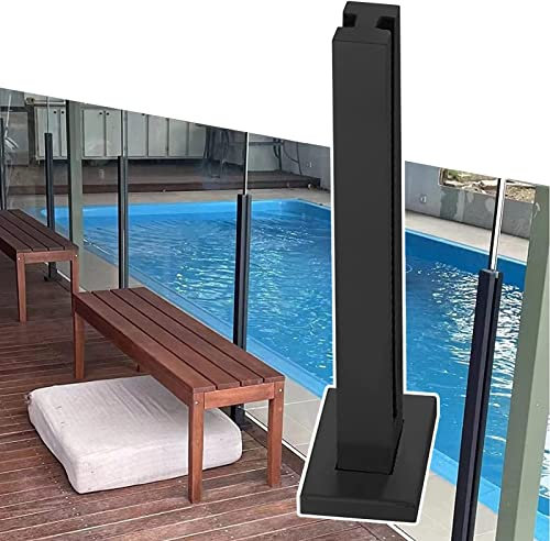 Poste cuadrado de vidrio de acero inoxidable negro para piscina, patio, terraza, sistema de soporte de barandilla con abrazadera de barandilla segura y herrajes