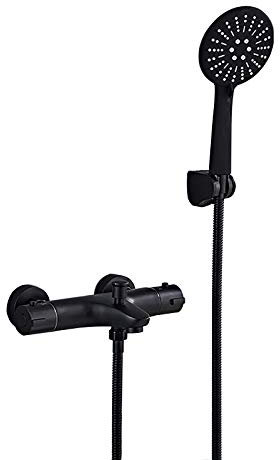 asdchZen Robinet De Baignoire Thermostatique Robinet De Baignoire Noir avec Douche À Main À 3 Modes, Robinet De Remplissage De Baignoire À Double Poignée Robinet De Baignoire Mura