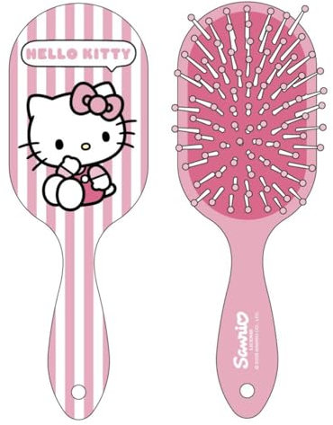 Hello Kitty Brosse à cheveux démêlante, design semi-rectangulaire mignon et fonctionnel pour tous les types de cheveux, douce pour les enfants et les adultes