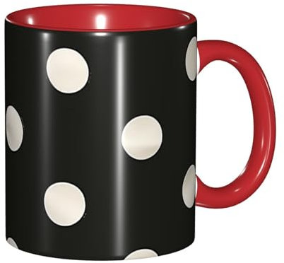 BWWHCCTI Cute Coffee Mugs with Black And White Polka Dot Printing Chinese Coffee Mug Ceramic Tea Mugs with Handle, 11 oz, Red