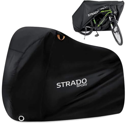 STRADO Fahrradabdeckung Wasserdicht Wetterfest 120 x 85 x 200 cm | Fahrradschutzhülle Regeschutz Fahhrad Roller Abdeckplane | E Bike Fahrrad Schutzfolie Plane | Fahradabdeckungen für Aussen