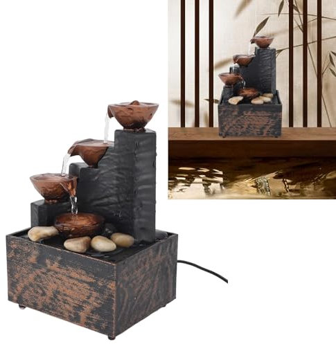 USB Tabletop Fountain Indoor Waterfall Meditation Fountain Like Layers of Rock Desktop Water Feature Includes Many River Rock LED Lights Rolling Decorative Bubble Balls Wealth