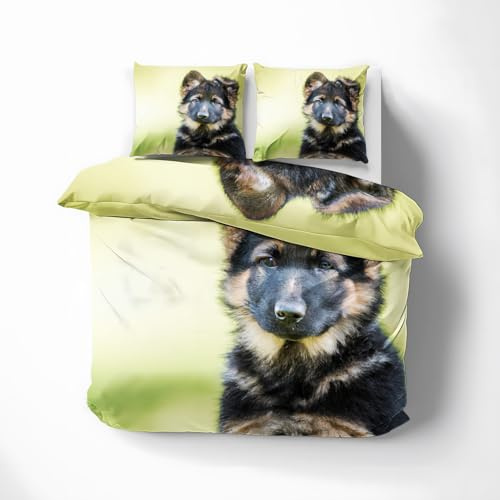Generisch Bettwäsche 135x200 Deutscher Schäferhund Motiv 2tlg, Bettbezug 3D Süßer Hund Deko, Weiche Microfaser Deckenbezug 135 x 200, Kissenbezug 80x80, mit Reißverschluss - FSK355