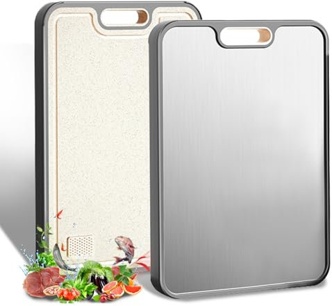 304 Stainless Steel Chopping Board, Double Sided Cutting Board, Food-Grade Titanium Cutting Board for Kitchen, Meat, Fruit, Vegetables, Dishwasher Safe (15 x 10.43in)