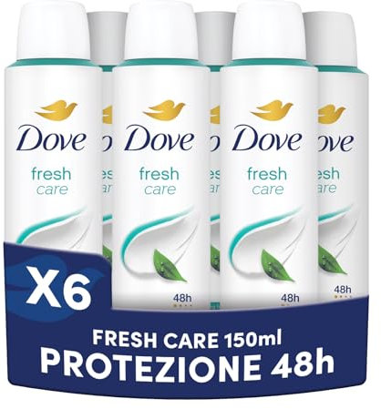 Dove Deodorante Spray, Dove Classic Care Fresh, Deodorante Antitraspirante Spray, Protezione Fino a 48 Ore, con 1/4 di Crema Idratante, Formula Delicata, Deodorante Uomo e Donna, 6 Pezzi da 150 ml