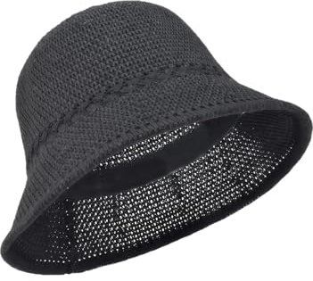 MUNSKT Women's Crochet Bucket Hat, Faux Straw Weaving Sun Hat Packable Mesh Woven Soft Lightweight Summer Beach Hat for Travel Vacation Outdoor (UK, Alpha, One Size, Black)
