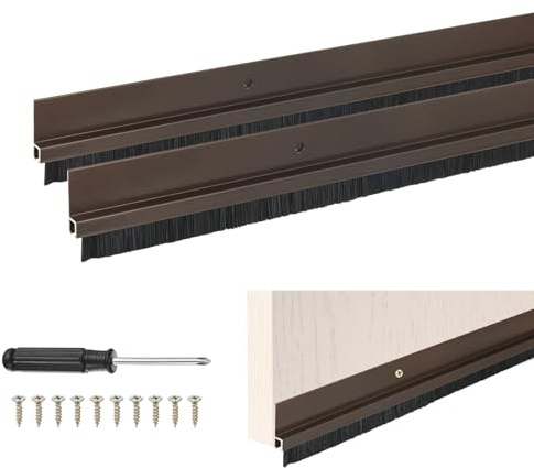 M METERXITY 2-Pack Door Brush Bottom Sweep, 39 L x 1.4 W H-Shape Aluminum Alloy Base with 0.4 Nylon Brush for Industrial/Home/Garage Door Seal, Strong Adhesive Weather Stripping Kit[Brown]