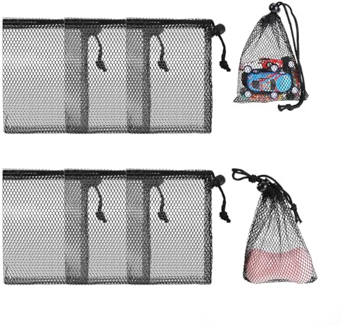 6 PCS Small Mesh Bags Drawstring, 6 X 4 Inch Black Small Mesh Bag, Mini Nylon Net Bags, Portable Nylon Storage Bag for Travel Candy Cosmetics