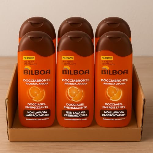 Bilboa Docciabronze 6X – Arancia Amara 250 ml • Oil Carrot 220ml • Cocco – Docciagel/Docciacrema Corpo & Capelli – Non Lava Abbronzatura, Testato (6X Bilboa Docciabronze Arancia Amara – 250 ml)