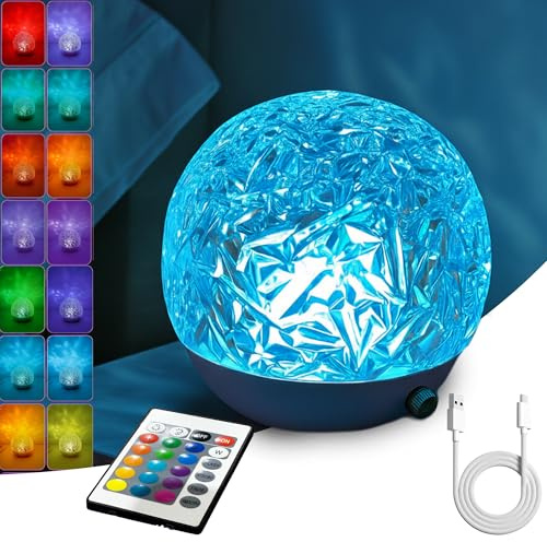 Powatron Ocean Lamp Night Light - USB Rechargeable Lamp for Bedroom with 16 Multicolor Modes, Adjustable Brightness Control Via Remote & Tactile Switch Ideal for Relaxation, Meditation & Study
