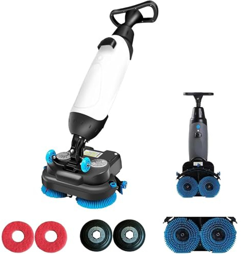 MANYOUYOU Laveuse Et Autolaveuse De Sols Commerciale, Double Brosse, Batterie 120 Min, 12 900 Pi², Moteur 350 TR/Min, Double Réservoir d'eau, Autolaveuse Puissante pour Différents Types De Sols White