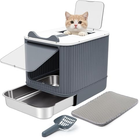 Bac à Litière Chat Fermé, Maison de Toilette pour Chat avec Couvercle, Pelle, Tiroir, Filtre à Charbon - Anti-Odeur, Facile à Nettoyer - pour Chats Jusqu’à 5,4kg