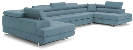 Ecksofa mit Schlaffunktion BIG PASTI U-Form, Sofa Couch mit Bettkasten, 3-Sitzer Eckcouch, Schlafsofa für Wohnzimmer, Big Sofa Couch mit Schlaffunktion (Pet Friendly Edition Petrolblau)
