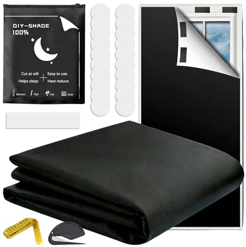 Portable Blackout Blind, Temporary Blackout Curtains with 20 Velcros and 3M Measuring Tape Etc, Fits Any Size Shape Windows for Bedroom Travel & Skylight (100 x 145cm)